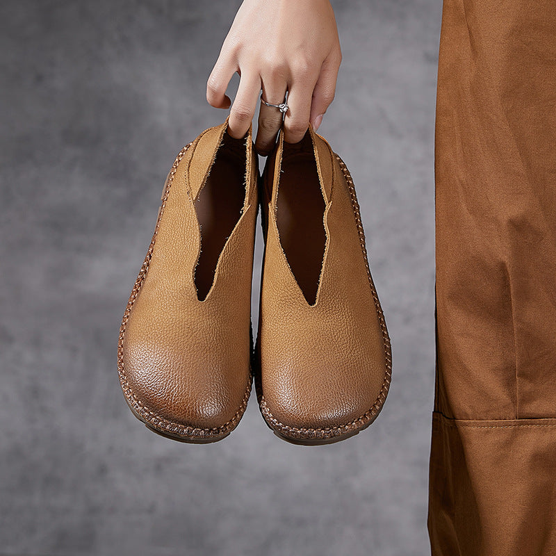 Women Retro Handmade Genuine Leather Soft Sole Slip-Ons