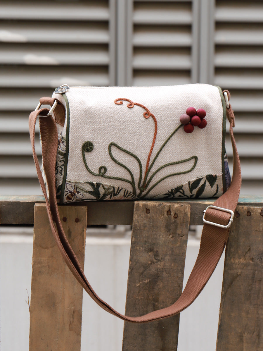 Babakud Women Vintage Floral Design Handcrafted Canvas Crossbody Bag