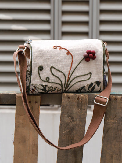 Babakud Women Vintage Floral Design Handcrafted Canvas Crossbody Bag