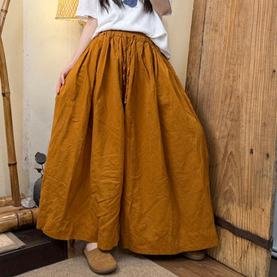 Women Spring Oversized Tencel Linen Solid Color Lace-Up Pants