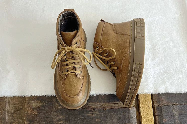 Babakud Women Vintage PU Casual Autumn Ankle Boots