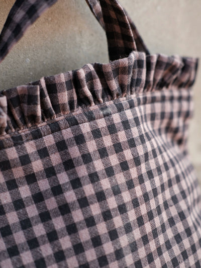Babakud Vintage Cotton Gingham Bag Small Plaid Hand Carry Purse