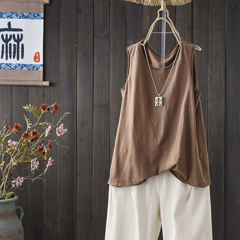 Women Summer Vintage Casual Cotton Sleeveless Tank Top