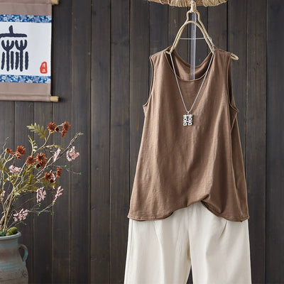 Women Summer Vintage Casual Cotton Sleeveless Tank Top