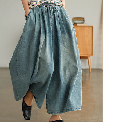 Autumn Retro Denim Casual Loose Plus Size Elastic Waist Jeans