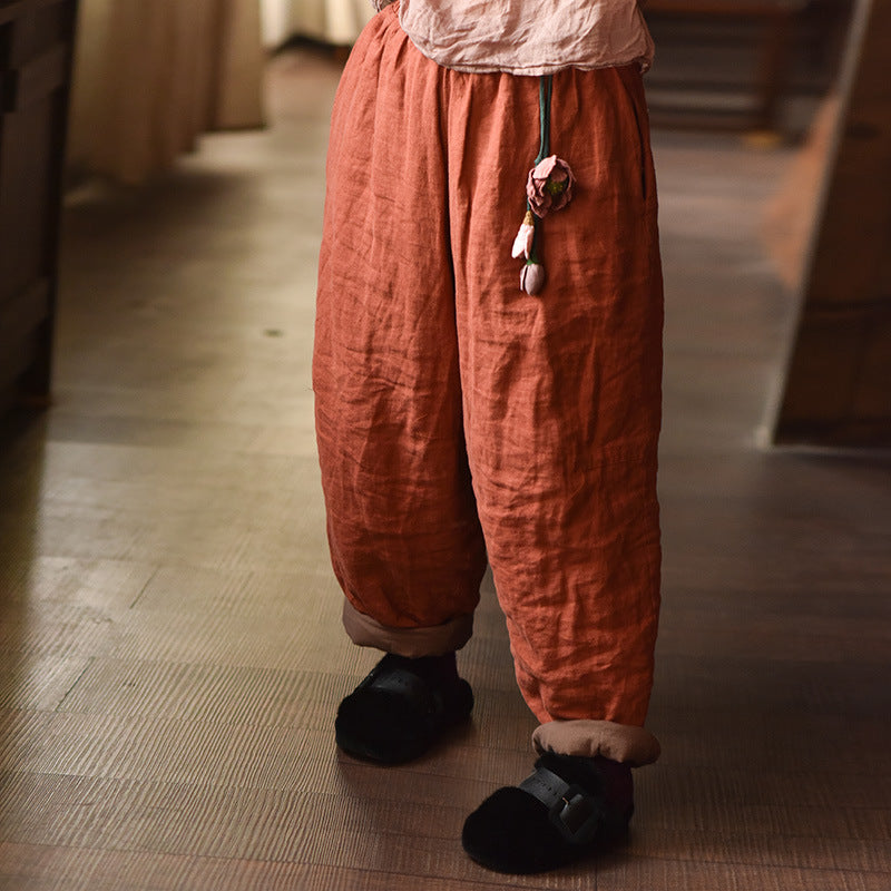 Winter Retro Linen Washed Casual Warm Harem Pants