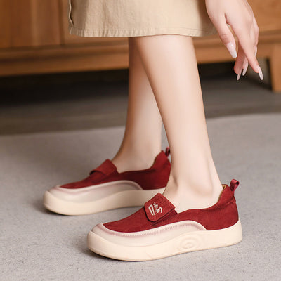 Women Casual Stylish Square Toe Suede Leather Shoes Slip-Ons