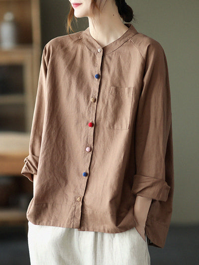 Loose Colorful Single-Breasted Casual Linen Shirts for Women