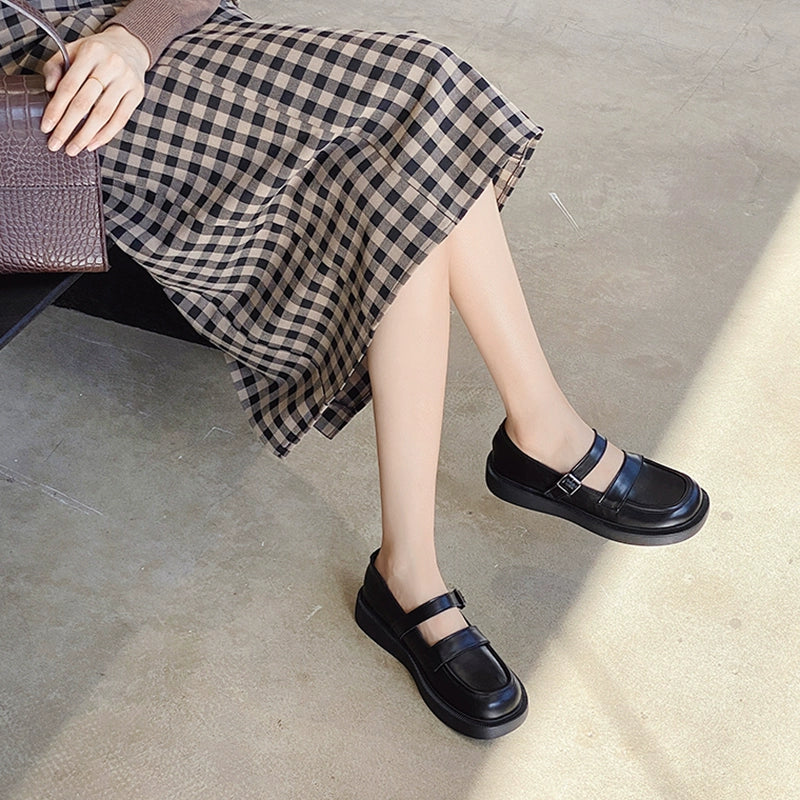 Retro Leather Soft Flat Sole One Straped Loafer Shoes