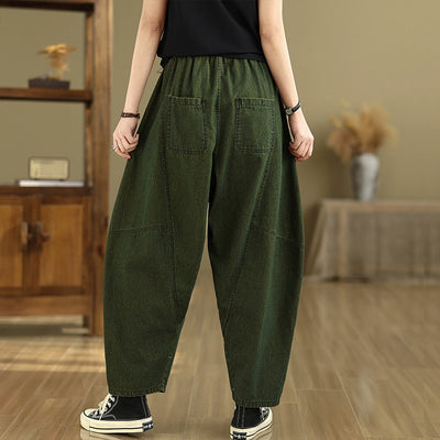 Women Spring Retro Cotton Denim Patchwork Harem Pants