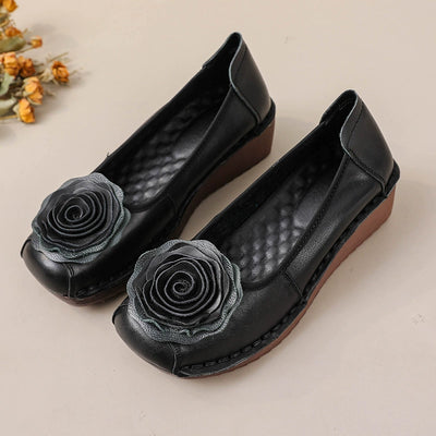 Babakud Women Spring Leather Rose Soft-Sole Flats Shoes