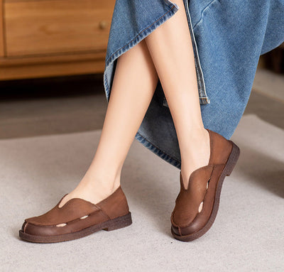 Babakud Retro Soft Comfy Minimalist Low Heel Leather Slip-Ons