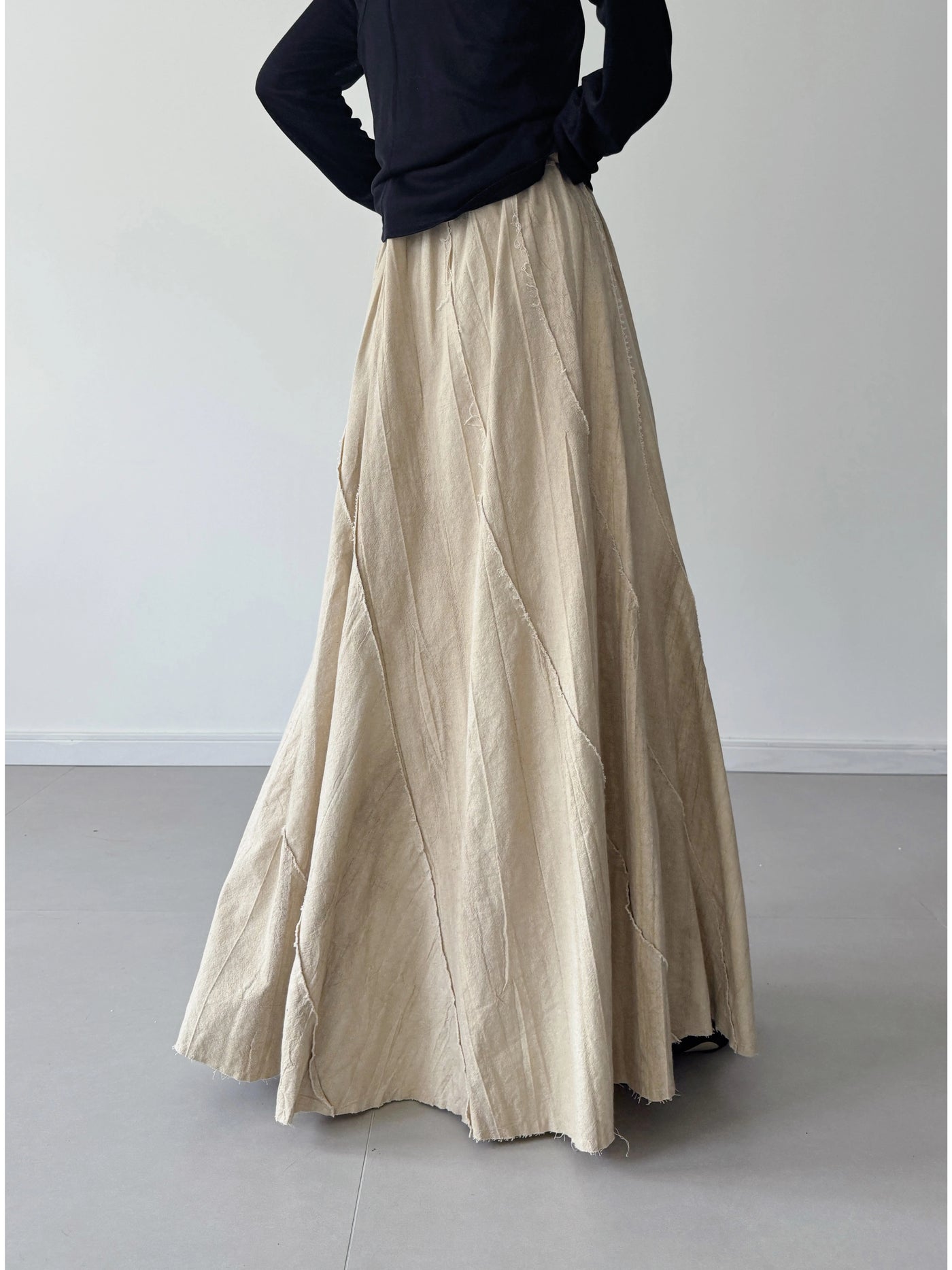 Summer Casual Ramie Washed Loose Elastic Waist Skirt