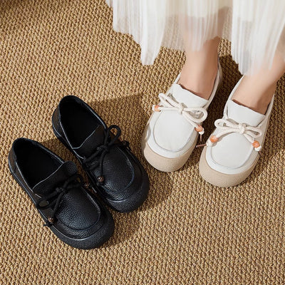 Babakud Retro Leather Wide Round Toe Soft Flat Sole Shoes