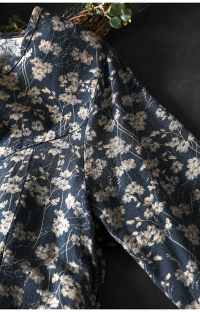 Women Spring Retro Cotton-Linen Printed Floral A-Line Dress