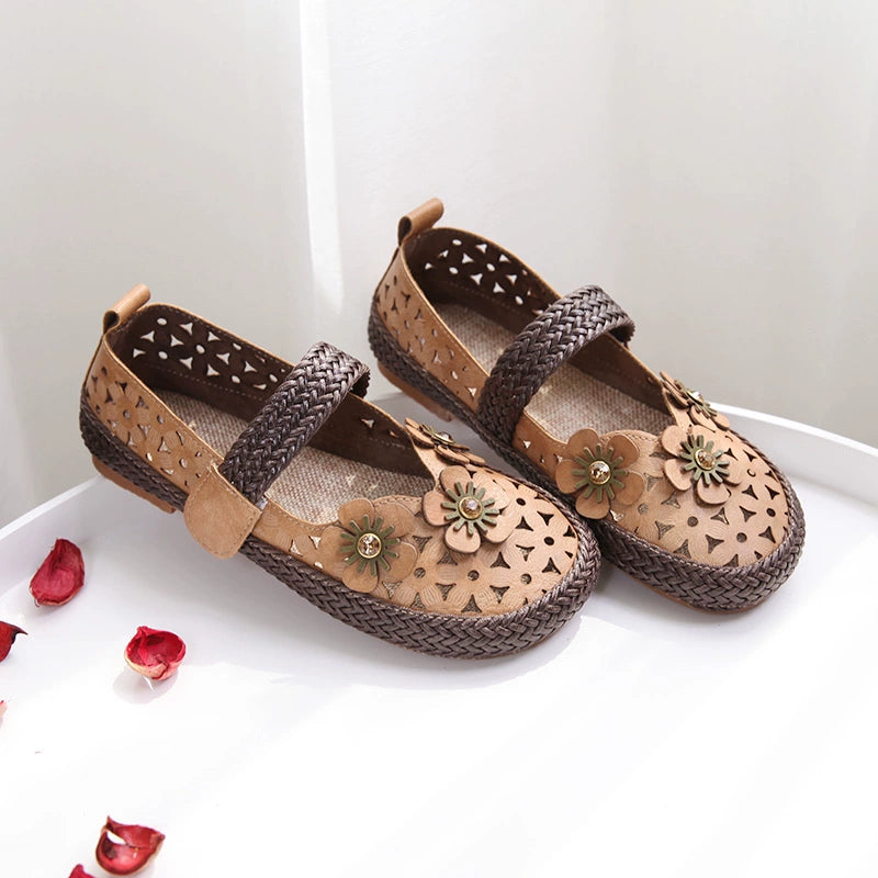 Summer Retro Hollow Woven One Straped Linen Sole Shoes