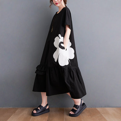 Women Spring Vintage Cotton Printed Flower A-Line Dress