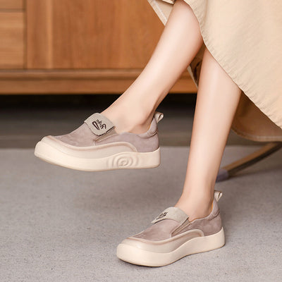 Women Casual Stylish Square Toe Suede Leather Shoes Slip-Ons