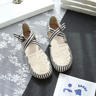 Summer Linen Closed Toe Lace Crossing Straped Striped Shoes