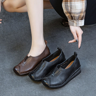 Women Comfortable Vintage Handmade Leather Wedge Shoes Slip-Ons