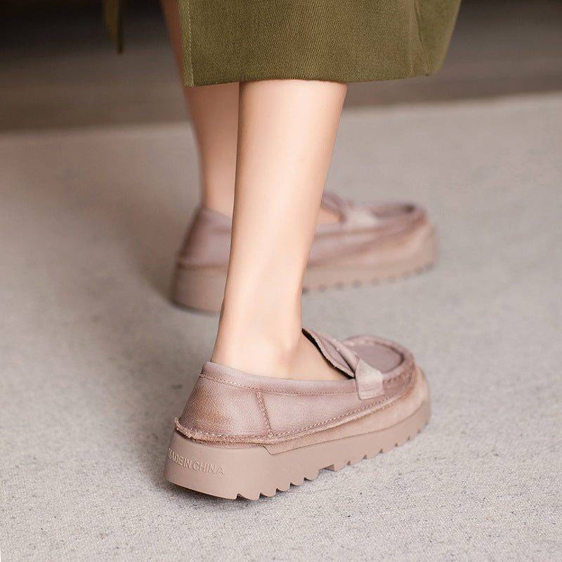 Retro Casual Platform Leather Slip-Ons for Women