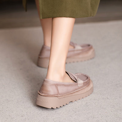 Retro Casual Platform Leather Slip-Ons for Women