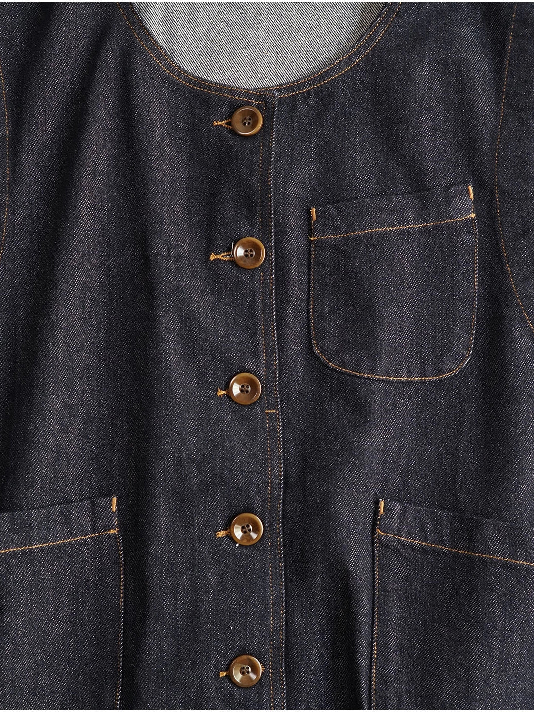 Retro Denim Round Neck Loose Pockets Single Breasted Vest