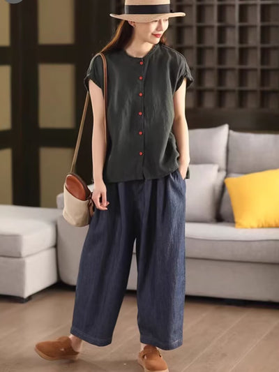 Retro Summer Linen Loose Elastic Waist Casual Harem Pants