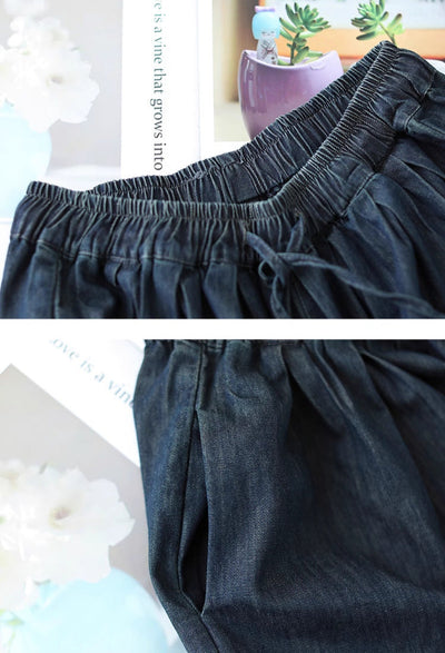Women's Dark Blue Trendy Loose Retro Lace-Up Harem Jeans