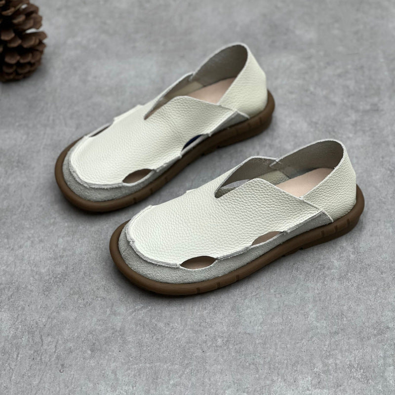 Spring Summer Perforated Minimalist Leather Flat Sandals