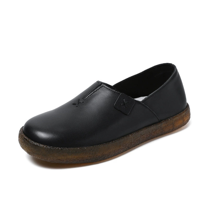 Babakud Women Spring Retro Leather Slip-On Soft Sole Casual Shoes