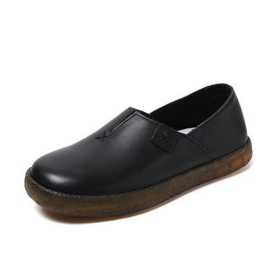 Babakud Women Spring Retro Leather Slip-On Soft Sole Casual Shoes
