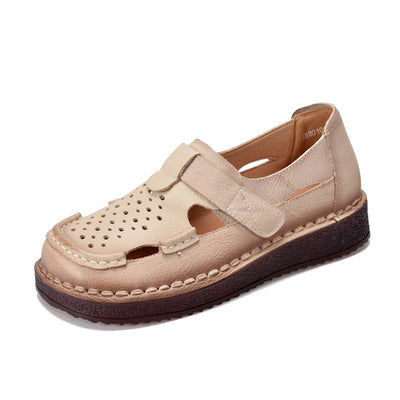 Babakud Women Summer Retro Hollow Leather Casual Flats