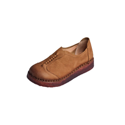 Retro Minimalist Intricate Stitching Handmade Leather Slip-Ons