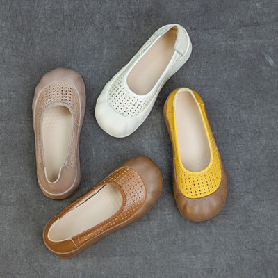 Summer Retro Leather Soft Flat Sole Hollow No Slip Shoes