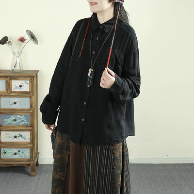 Women Spring Vintage Cotton Linen Casual Loose Blouse