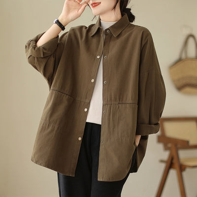 Retro Cotton Cool Casual Versatile Loose Solid Color Shirt