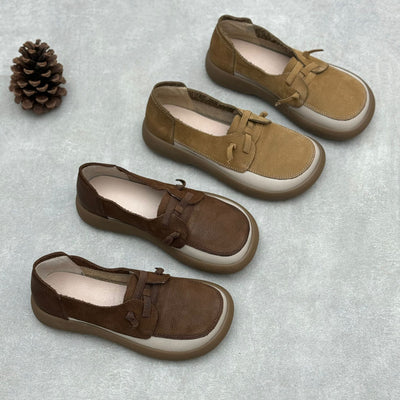 Women Spring Retro Comfortable Color Block Round Toe Slip-Ons