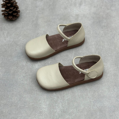 Women Trendy Retro Casual One-Strap Genuine Leather Flat Sandals