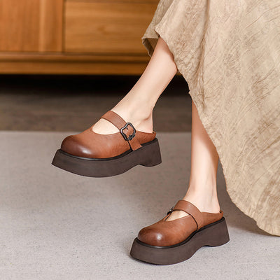 Ladies Genuine Leather Comfortable Platform Wedge Slippers
