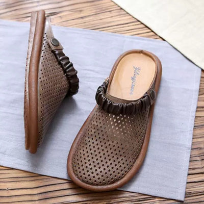 Women Summer Retro Closed Toe Hallow Soft Sole Slippers