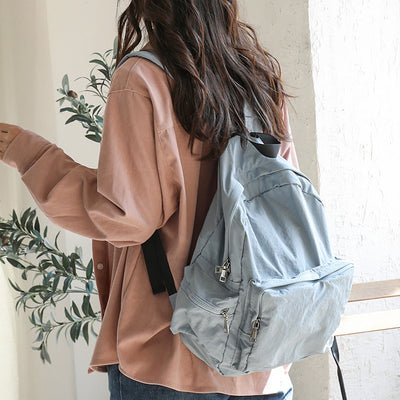 Retro Versatile Nylon Solid Color Double Straped Backpack