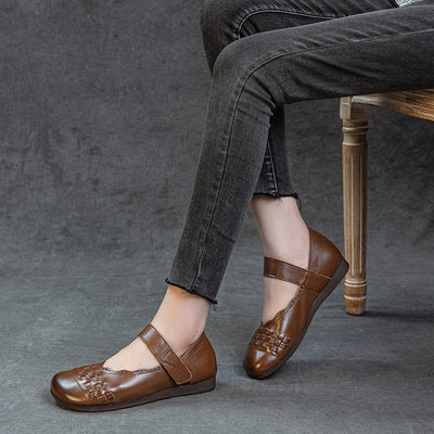 Summer Retro Leather Closed Toe One Straped Velcro Shoes