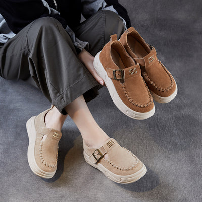 Genuine Leather Retro Sueded Platform Casual Shoes