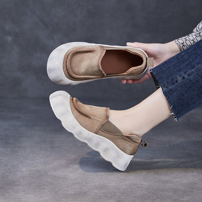 Babakud Retro Casual Leather Soft Sole Slip-Ons Flat Shoes