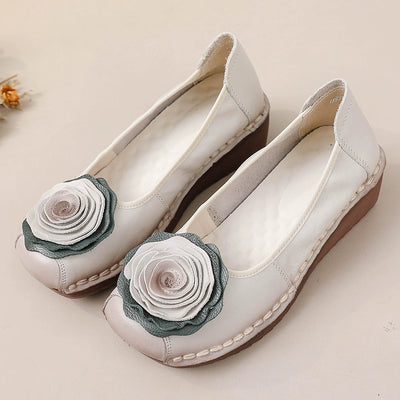 Babakud Women Spring Leather Rose Soft-Sole Flats Shoes