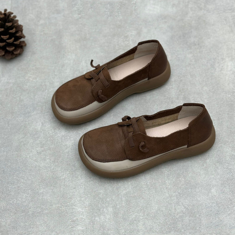 Women Spring Retro Comfortable Color Block Round Toe Slip-Ons