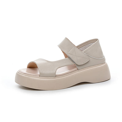 Summer Casual Leather Open Toe Platform Velcro Shoes