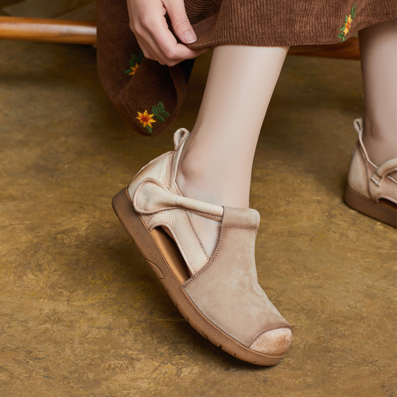 Spring Casual Color Block Velcro Genuine Leather Flats