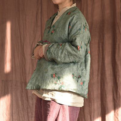 Women Chinese Style Vintage Printed Cotton Linen Coat